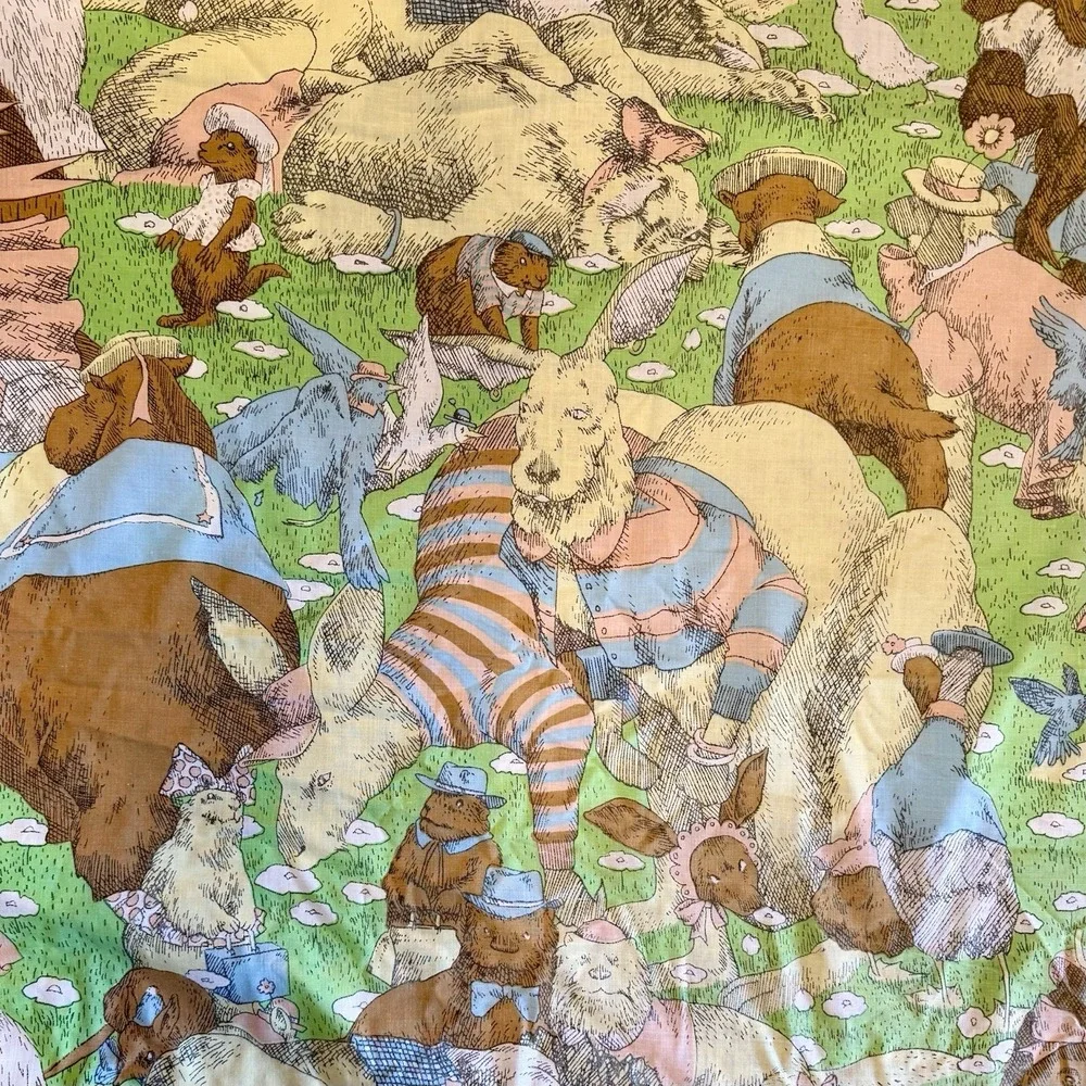 VTG 1970s Cannon Monticello Noahs Ark Animals Full Fitted Sheet Ray‎ Cruz Artist